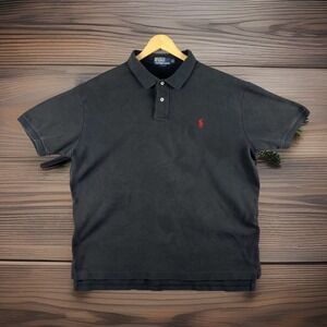 VTG Polo Ralph Lauren Men's XL Black Polo Shirt Red Horse 100% Cotton